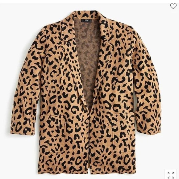 J.Crew Sophie Open Front Sweater‎ Blazer Leopard Merino Wool Blend size medium - Picture 1 of 7